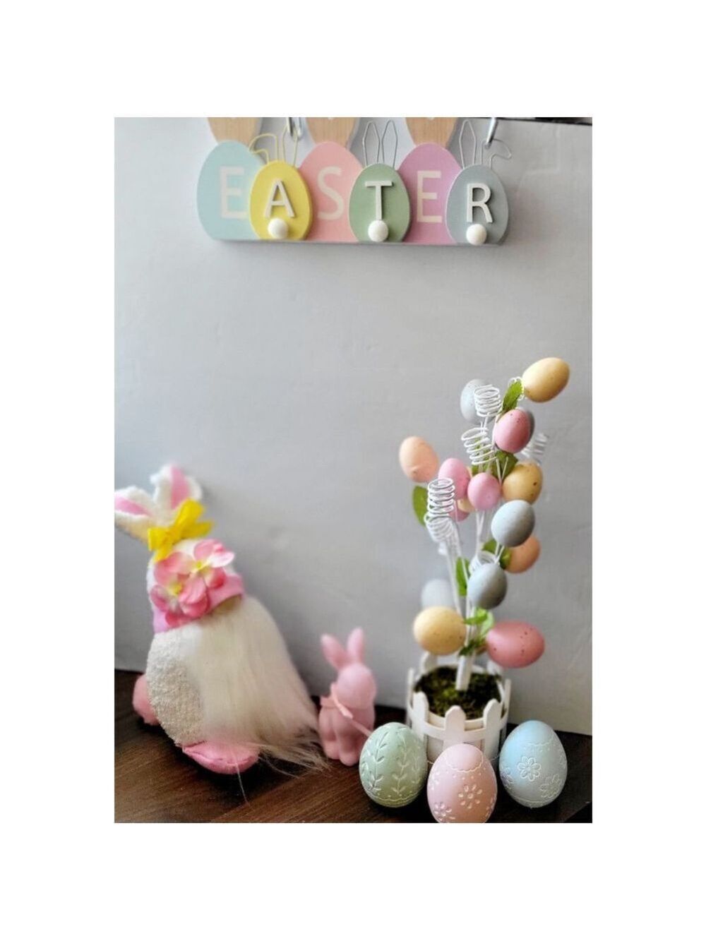Handmade Pink Plumeria Easter Bunny Gnome